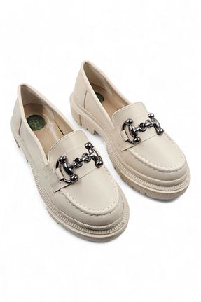 کفش لوفر بژ زنانه چرم مصنوعی Melen Shoes - کد 683063662