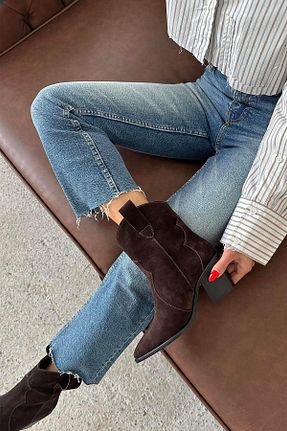 بوت / نیم بوت قهوه ای زنانه چرم خالص Straswans - کد 781355776