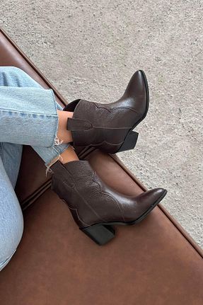 بوت / نیم بوت قهوه ای زنانه چرم خالص Straswans - کد 768906961