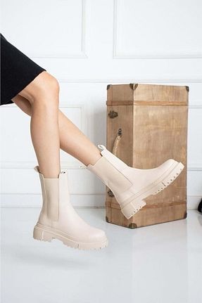 بوت / نیم بوت بژ زنانه پاشنه تخت Kids Club Shoes - کد 807890531