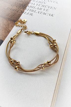 دستبند استیل (فولاد) طلائی زنانه استیل (فولاد) roshel - کد 861045642