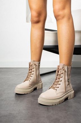 بوت / نیم بوت بژ زنانه پاشنه ضخیم ShoeTek - کد 762363063