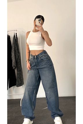 شلوار جین سبز زنانه پاچه گشاد nona butik - کد 848236755
