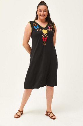 لباس سایز بزرگ مشکی زنانه ویسکون Ebsumu - کد 815957433