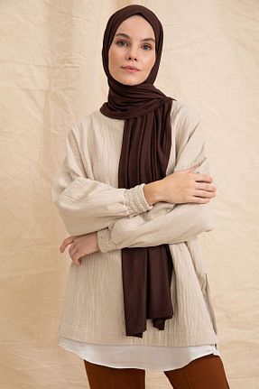 شال قهوه ای زنانه پنبه ای PURESCARFS - کد 849768447