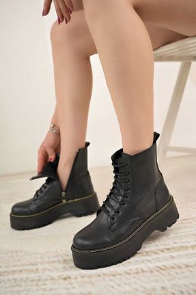 بوت / نیم بوت مشکی زنانه چرم مصنوعی BAHRİNA - کد 845687737