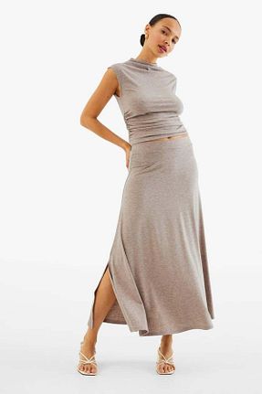 دامن قهوه ای زنانه پارچه Yuksektopuklarboutique - کد 857489976