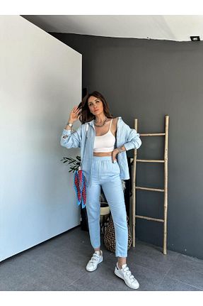 ست بالاتنه و پائین تنه آبی زنانه بافتنی Zerrincan Giyim - کد 838707915