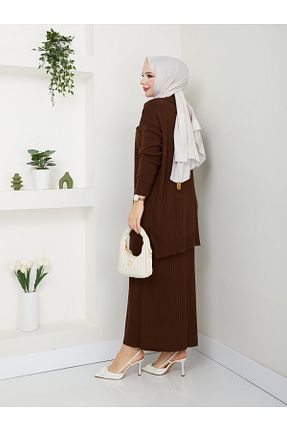 ست بالاتنه و پائین تنه حجاب قهوه ای زنانه رگولار MODAMÜNASİP - کد 861126010