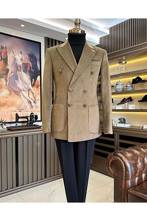 کت بلیزر قهوه ای مردانه مخمل TerziAdemAltun - کد 790299267