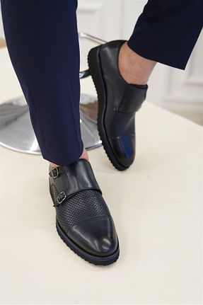 کفش کلاسیک سرمه ای مردانه پاشنه تخت TerziAdemAltun - کد 90805509