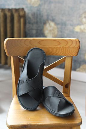 دمپائی مشکی مردانه چرم خالص Mefa Shoes - کد 861338779