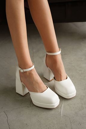 کفش پاشنه بلند کلاسیک سفید زنانه چرم GOFFSHOES - کد 808295007