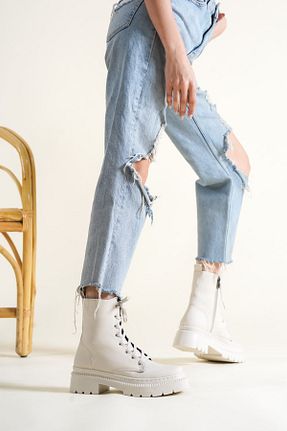 بوت / نیم بوت بژ زنانه پاشنه پر GOFFSHOES - کد 808294331