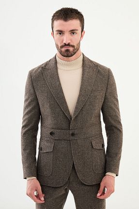 کت و شلوار قهوه ای مردانه یقه پرستوئی Mcr - کد 861353422