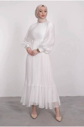 لباس مجلسی حجاب سفید زنانه یقه دوچرخه BestShopping - کد 861504866