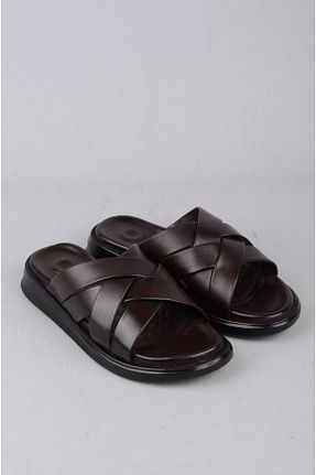 دمپائی قهوه ای مردانه چرم خالص SEÇ KUNDURA - کد 830813666