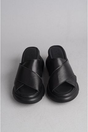 دمپائی مشکی زنانه چرم خالص SEÇ KUNDURA - کد 843807908