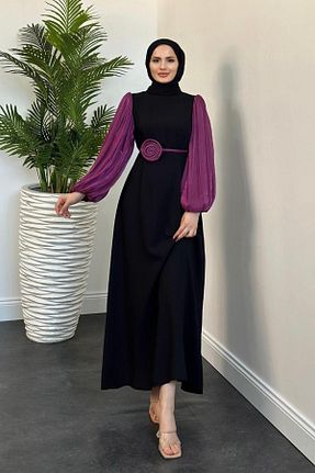 لباس مجلسی حجاب بنفش زنانه یقه دوچرخه Şulemoda Giyim - کد 839948948