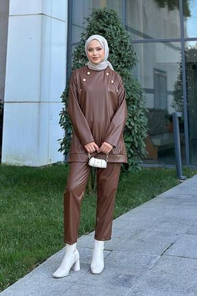 ست بالاتنه و پائین تنه حجاب قهوه ای زنانه رگولار Şulemoda Giyim - کد 853526755