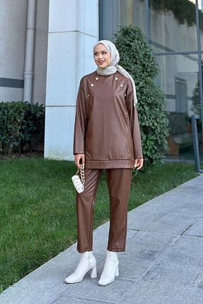 ست بالاتنه و پائین تنه حجاب قهوه ای زنانه رگولار Şulemoda Giyim - کد 853526755