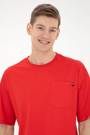 تیشرت قرمز مردانه یقه دوچرخه U.S. Polo Assn. - کد 832939771