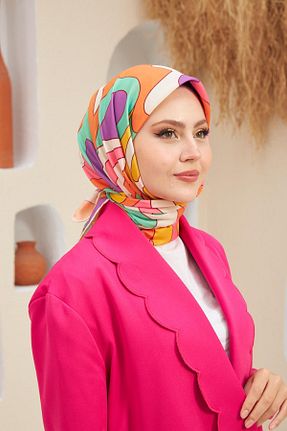 روسری نارنجی پنبه ای İpekhan - کد 739937259