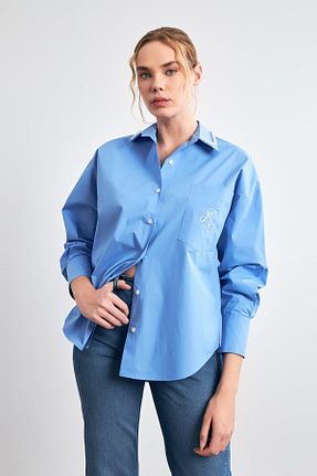پیراهن آبی زنانه اورسایز Setre - کد 846838866