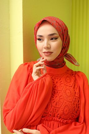 روسری زرشکی پلی استر Silk Home - کد 802841912