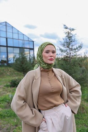 روسری خاکی پنبه ای İpekhan - کد 805494141