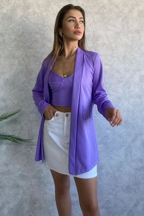 ست بالاتنه و پائین تنه بنفش زنانه بافتنی GÜLSELİ - کد 861585001