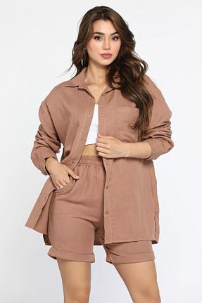 ست بالاتنه و پائین تنه قهوه ای زنانه بافتنی GÜLSELİ - کد 861564706