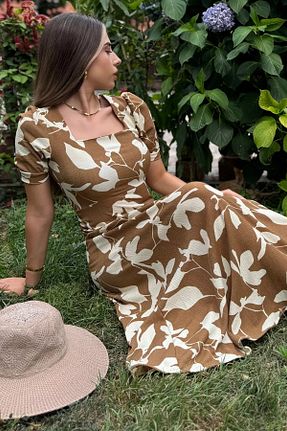 لباس قهوه ای زنانه بافت GÜLSELİ - کد 861564597