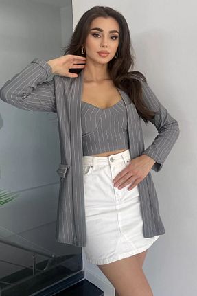 ست بالاتنه و پائین تنه طوسی زنانه بافتنی GÜLSELİ - کد 861569033