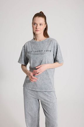 تیشرت طوسی زنانه رگولار SEVİLEN - کد 832737144