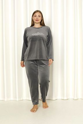 ست لباس راحتی سایز بزرگ طوسی زنانه ساده SEBOTEKS - کد 861646312