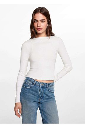 تیشرت سفید زنانه یقه دوچرخه MANGO Teen - کد 853903076