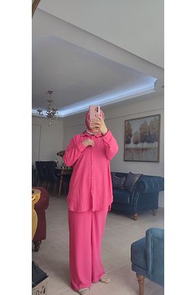 ست بالاتنه و پائین تنه صورتی زنانه بافتنی YSN - کد 861753426