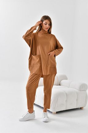 ست بالاتنه و پائین تنه قهوه ای زنانه بافتنی FTZ WOMEN - کد 746212195