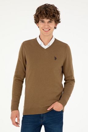 پلیور خاکی مردانه ساده U.S. Polo Assn. - کد 855690713