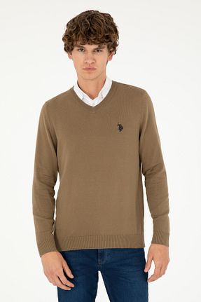 پلیور خاکی مردانه ساده U.S. Polo Assn. - کد 848711768