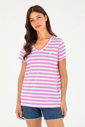 تیشرت بنفش زنانه یقه هفت U.S. Polo Assn. - کد 846925478
