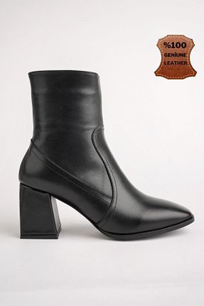 بوت / نیم بوت مشکی زنانه چرم خالص Muggo - کد 857897642