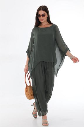 ست بالاتنه و پائین تنه خاکی زنانه بافتنی Bohem Stil - کد 759290059