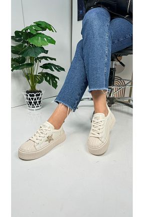 کفش اسنیکر بژ زنانه بند دار İmerShoes - کد 824507813