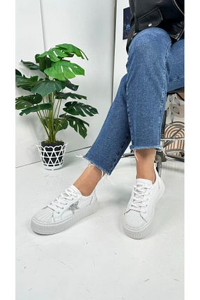 کفش اسنیکر سفید زنانه بند دار İmerShoes - کد 824509499