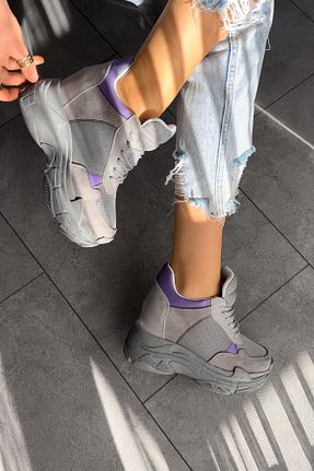 کفش اسنیکر طوسی زنانه بند دار Modanizm - کد 385167414