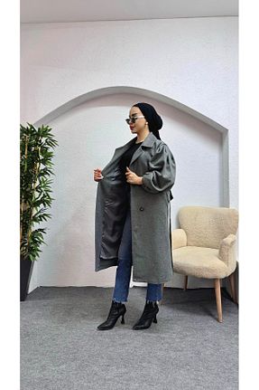 پالتو پشمی حجاب طوسی زنانه اسلیم فیت moda zeynaa - کد 861964802