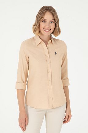 پیراهن قهوه ای زنانه یقه پیراهنی U.S. Polo Assn. - کد 242437095