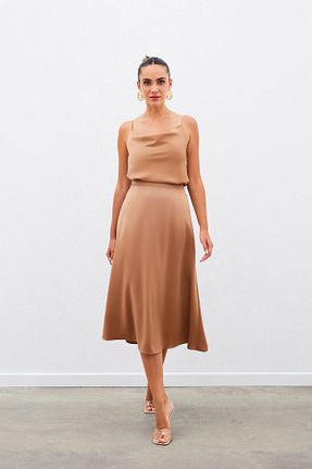 دامن قهوه ای زنانه ساتن Sateen - کد 861967522